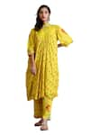 Buy_Radhika Jindal_Yellow Cotton Silk Embroidered Draped Floral Pattern Kurta Pant Set  _Online_at_Aza_Fashions