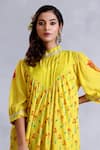 Shop_Radhika Jindal_Yellow Cotton Silk Embroidered Draped Floral Pattern Kurta Pant Set  _Online_at_Aza_Fashions