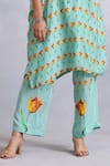 Radhika Jindal_Green Cotton Silk Embroidered Lace V Neck Anti-fit Kaftan Pant Set  _Online_at_Aza_Fashions