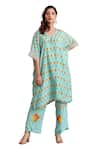 Buy_Radhika Jindal_Green Cotton Silk Embroidered Lace V Neck Anti-fit Kaftan Pant Set  _Online_at_Aza_Fashions