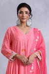 Shop_Radhika Jindal_Peach Cotton Silk Embroidered Floral Pattern Anarkali Pant Set  _at_Aza_Fashions