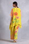 Shop_Radhika Jindal_Yellow Cotton Silk Round Floral Pattern Asymmetric Kurta Pant Set  _at_Aza_Fashions