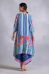 Shop_Radhika Jindal_Blue Cotton Silk Asymmetric Floral Pattern Laced Kurta Pant Set _at_Aza_Fashions