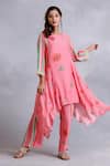 Radhika Jindal_Peach Cotton Silk Asymmetric Floral Pattern Kurta Draped Pant Set  _Online_at_Aza_Fashions