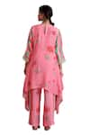 Radhika Jindal_Peach Cotton Silk Asymmetric Floral Pattern Kurta Draped Pant Set  _at_Aza_Fashions