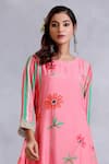 Buy_Radhika Jindal_Peach Cotton Silk Asymmetric Floral Pattern Kurta Draped Pant Set  