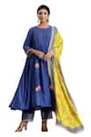 Buy_Radhika Jindal_Blue Cotton Silk Embroidered Lace Floral Pintucked Anarkali Pant Set  