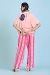 Radhika Jindal_Peach Cotton Silk Printed Fish High Collared Top Pant Set  _Online_at_Aza_Fashions