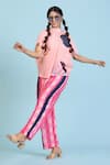 Shop_Radhika Jindal_Peach Cotton Silk Printed Fish High Collared Top Pant Set  _Online_at_Aza_Fashions