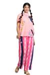 Shop_Radhika Jindal_Peach Cotton Silk Printed Fish High Collared Top Pant Set  