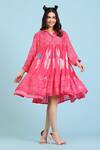 Buy_Radhika Jindal_Pink Cotton Silk Printed Coral Collared Tiered Dress  _at_Aza_Fashions