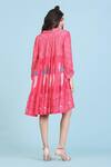 Radhika Jindal_Pink Cotton Silk Printed Coral Collared Tiered Dress  _Online_at_Aza_Fashions