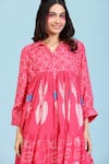 Shop_Radhika Jindal_Pink Cotton Silk Printed Coral Collared Tiered Dress  _at_Aza_Fashions