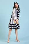 Buy_Radhika Jindal_Black Cotton Silk Printed Stripe Collared Tiered Dress  _Online_at_Aza_Fashions