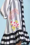 Radhika Jindal_Black Cotton Silk Printed Stripe Collared Tiered Dress  _at_Aza_Fashions