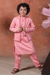 Buy_LITTLEENS_Pink Vegan Silk Embroidery Pearl Parvaaz Placket Bundi And Kurta Set _at_Aza_Fashions