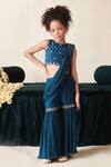 Buy_LITTLEENS_Blue Vortex Embroidery Zardozi Saaz Sharara Saree With Blouse _at_Aza_Fashions