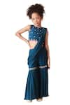 Buy_LITTLEENS_Blue Vortex Embroidery Zardozi Saaz Sharara Saree With Blouse _Online