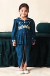 Shop_LITTLEENS_Blue Vortex Embroidery Thread Nairab Short Kurta And Dhoti Pant Set 