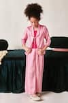 LITTLEENS_Pink German Satin Embroidery Pearl Zia Jacket And Pant Set _Online