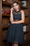 Bohobi_Black Organza Embroidered Floral Halter Dress _at_Aza_Fashions