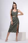 Buy_Bohobi_Green Cotton Printed Floral Sweetheart Top And Skirt Co-ord Set _at_Aza_Fashions