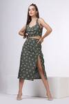 Shop_Bohobi_Green Cotton Printed Floral Sweetheart Top And Skirt Co-ord Set _at_Aza_Fashions
