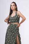 Bohobi_Green Cotton Printed Floral Sweetheart Top And Skirt Co-ord Set _at_Aza_Fashions