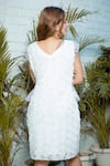 Shop_Bohobi_White Net Embellished Applique V-neck Floral Dress _at_Aza_Fashions