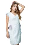 Bohobi_White Net Embellished Applique V-neck Floral Dress _Online_at_Aza_Fashions