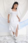 Bohobi_White Cotton Printed Floral Square Fresh Breeze Slit Dress _Online_at_Aza_Fashions