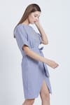 Bohobi_Blue Cotton Gingham Checks Round Love Pattern Dress _at_Aza_Fashions