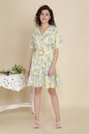 Buy_Bohobi_Yellow Cotton Printed Floral V-neck Sunshine Frill Dress _at_Aza_Fashions