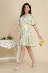 Shop_Bohobi_Yellow Cotton Printed Floral V-neck Sunshine Frill Dress _at_Aza_Fashions
