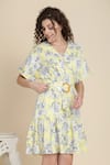 Buy_Bohobi_Yellow Cotton Printed Floral V-neck Sunshine Frill Dress _Online_at_Aza_Fashions