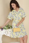 Buy_Bohobi_Yellow Cotton Printed Floral V-neck Sunshine Frill Dress 