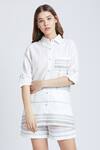 Bohobi_White Cotton Woven Stripes Shirt Collar Loved By All With Shorts _at_Aza_Fashions