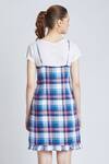 Shop_Bohobi_Blue Tweed Printed Checkered Sweetheart Neck Dress _at_Aza_Fashions