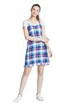 Buy_Bohobi_Blue Tweed Printed Checkered Sweetheart Neck Dress _Online_at_Aza_Fashions
