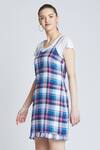 Shop_Bohobi_Blue Tweed Printed Checkered Sweetheart Neck Dress _Online_at_Aza_Fashions