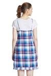 Buy_Bohobi_Blue Tweed Printed Checkered Sweetheart Neck Dress 