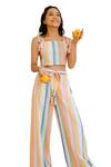 Bohobi_Multi Color Cotton Printed Stripe Square Playful Crop Top And Pant Set _Online_at_Aza_Fashions
