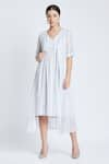 Buy_Bohobi_White Cotton Printed Stripe Dress V Neck Soft And Sweet With Shrug _at_Aza_Fashions