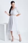 Bohobi_White Cotton Printed Stripe Dress V Neck Soft And Sweet With Shrug _Online_at_Aza_Fashions