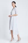 Shop_Bohobi_White Cotton Printed Stripe Dress V Neck Soft And Sweet With Shrug _Online_at_Aza_Fashions