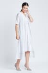 Bohobi_White Cotton Printed Stripe Dress V Neck Soft And Sweet With Shrug _at_Aza_Fashions