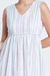 Bohobi_White Cotton Printed Stripe Dress V Neck Soft And Sweet With Shrug _Online