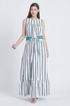 Buy_Bohobi_White Cotton Printed Stripe Round Vacation Mode Dress _at_Aza_Fashions