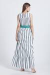 Shop_Bohobi_White Cotton Printed Stripe Round Vacation Mode Dress _at_Aza_Fashions