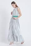 Shop_Bohobi_White Cotton Printed Stripe Round Vacation Mode Dress _Online_at_Aza_Fashions